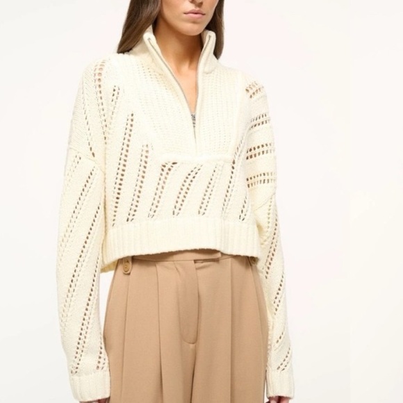 Staud Cropped Hampton Sweater in Ivory - Picture 2 of 5